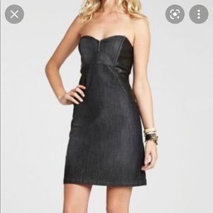 NWT BCBGeneration Black denim dress with faux leather and pockets.